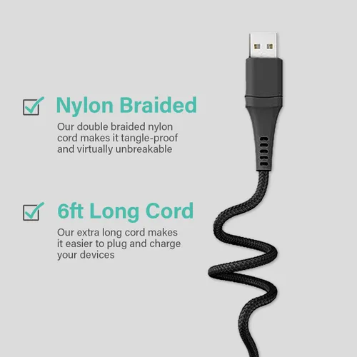 Vista 3 de Classy Chargers Cables de carga universales de nailon 3 en 1 para iPhone, Android y más Cable Lightning certificado de 6 pies, tipo C, micro USB