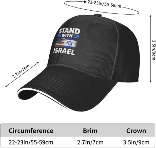 Vista 4 de Kkaingg Stand with Israel USA Flags, Support Israeli Baseball Cap Women Trucker Hat Men Dad Hat Adjustable Snapback Hat Black