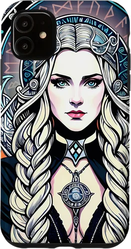Vista 8 de iPhone 16 Skadi Diosa nórdica, mito vikingo nórdico, runas, estuche de arte nórdico