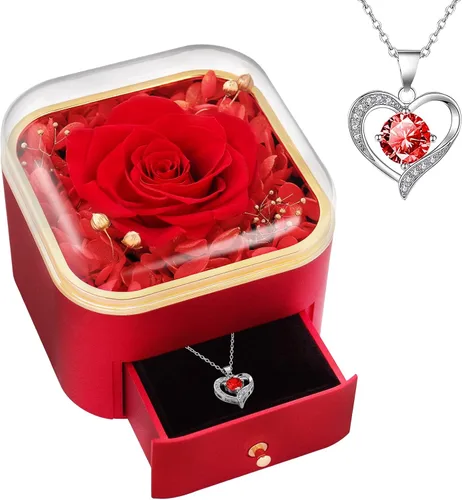 Vista 16 de Beferr Regalos de cumpleaños para mujeres, rosa real preservada con collar, rosas moradas eternas, flores para la entrega, aniversario, día de la A