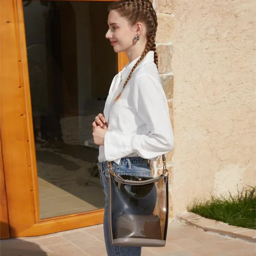 Vista 2 de KOOIJNKO Bolsos semitransparentes, bolsa de hombro transparente para playa, 2 en 1 bolsa