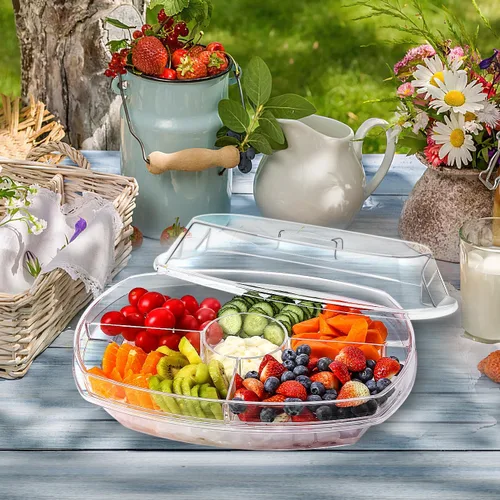 Vista 7 de IVYHOME Bandeja para servir hielo de frutas, bandeja de verduras refrigeradas, plato de cóctel de camarones, plato para servir aperitivos