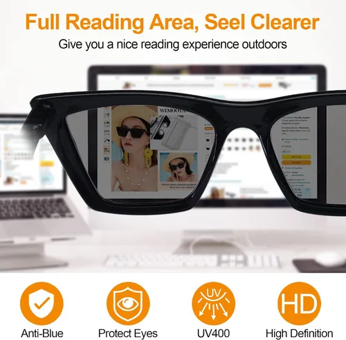 Vista 4 de Gafas de sol de lectura de gran tamaño para mujer, con protección UV completa de ojo de gato, 1.0, 1.25, 1.5, 1.75 a 4.0