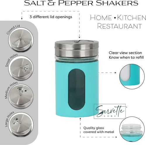 Vista 3 de Aqua Salt Pepper Shakers - Tarros de especias retro, juego de 5