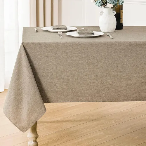 Vista 38 de Veblandy Paquete de 2 manteles rectangulares, de 52 x 70 pulgadas, resistentes al agua, sin arrugas, de lino, texturizados, lavables, manteles
