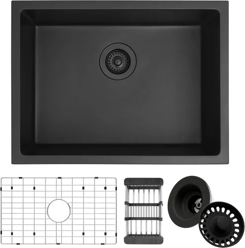 Vista 10 de Fregadero de barra negro, fregadero de cocina de montaje inferior de 13 x 15 x 10 pulgadas, fregadero de cocina pequeño y profundo de granito