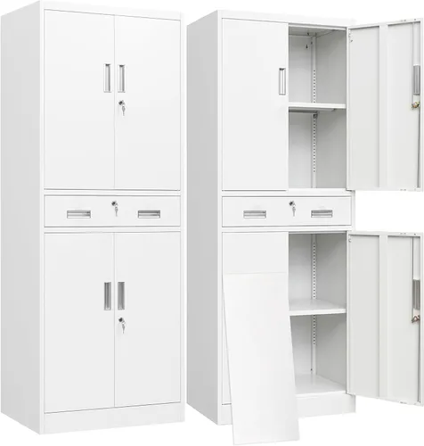 Vista 18 de BESFUR Armario de almacenamiento de metal de 36 pulgadas de alto, gabinete de metal negro con 2 puertas con cerradura y 2 estantes ajustables