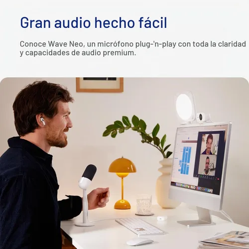 Vista 2 de Elgato Wave Neo - Micrófono de condensador USB, toque para silenciar, para juegos, transmisión, reuniones, grabación de voz