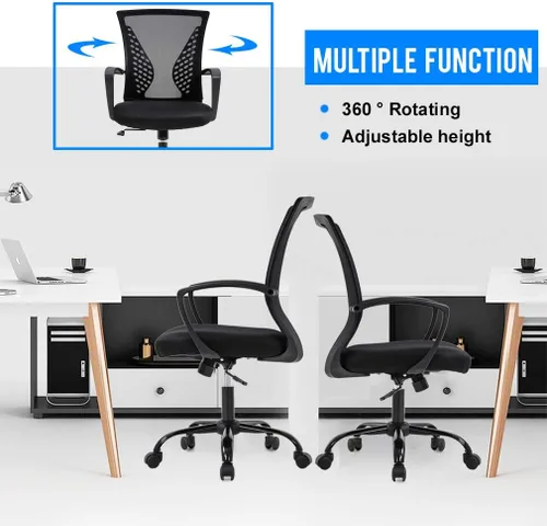 Vista 7 de Silla de oficina ergonómica de malla para computadora BestOffice, con reposabrazos, soporte lumbar, respaldo medio, giratoria, ajustable, para Negro