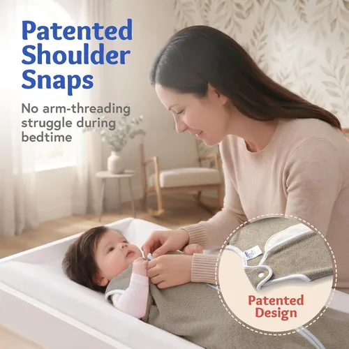 Vista 4 de Baby Deedee Sleep Nest - Saco de dormir de forro polar para bebé, gris, 6-18 meses Patented shoulder snaps and full-length zipper support easy