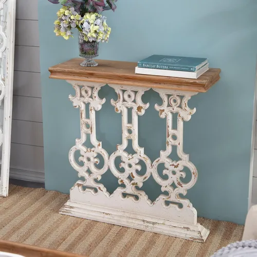 Vista 4 de Mesa consola pequeña de 31.9 pulgadas, estilo retro, estilo campestre, estilo francés, vintage, mesa de entrada, mesa de sofá para sala de estar