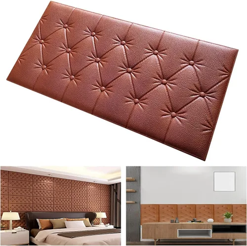Vista 12 de Paneles de pared de espuma autoadhesivos 3D, 23.6 x 11.8 pulgadas, decoración de revestimiento de cuero, anti-colisión, cojín suave para cubrir Azul