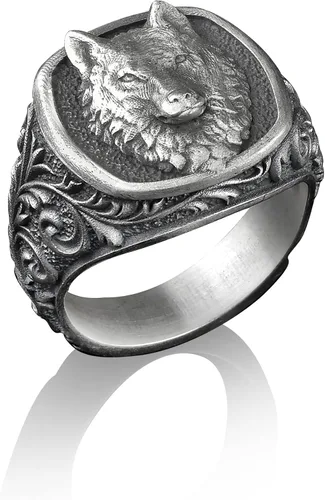 Vista 4 de BySilverStone Jewelry - Anillo de sello cuadrado de lobo salvaje, regalo para amantes de los animales, anillos de meñique para mujer, anillos
