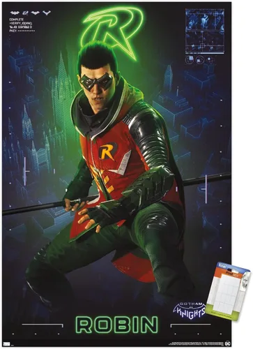 Vista 10 de Trends International DC Comics Gotham Knights - Póster de pared de Robin, 14.725 x 22.375 pulgadas, versión enmarcada de madera de granero