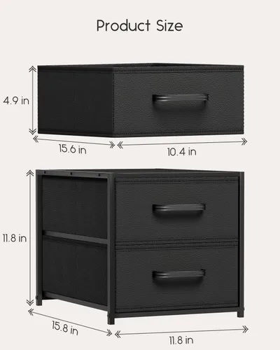 Vista 3 de Homsorout 2 Drawers for Closet -Small Fabric Dresser Closet Storage 1 Pack Black, Stackable Storage, Wooden Top & Metal Frame, Closet Drawer