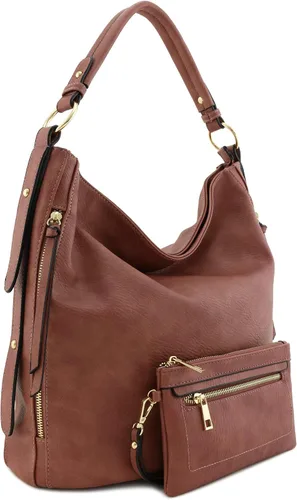 Vista 2 de 2pc Set Faux Leather Large Hobo Bag with Pouch Purse