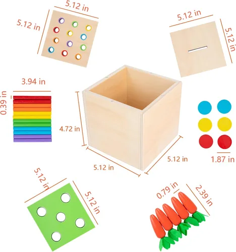 Vista 5 de Juguetes Montessori de madera para regalos de bebé de 1, 2 y 3 años, la caja del kit de juego incluye juegos de cosecha de zanahorias, caja