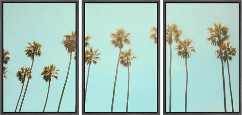 Vista 56 de SIGNWIN Lienzo enmarcado para pared, vista aérea de palmeras tropicales en un cielo azul, fotografía del océano costero, arte moderno, panorámico