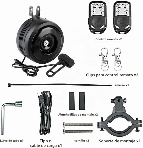 Vista 7 de Bocina de alarma para bicicleta con control remoto, recargable por USB, impermeable, alarma antirrobo de vibración para bicicletas, scooters
