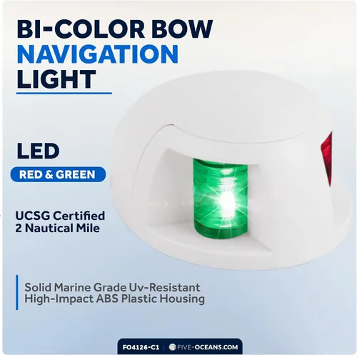 Vista 2 de Five Oceans Kit de luces LED de anclaje y navegación bicolor para barcos 12V DC, USCG Reglas 2NM, para pontón, barcos de pesca, botes de bajo