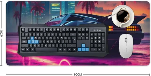 Vista 2 de Large Mouse Pad JDM Sports Car NSX Neon Palm Trees Synthwave Desk Mat Computer Accessories Gaming Office Organizers Supplies Decor Essentials