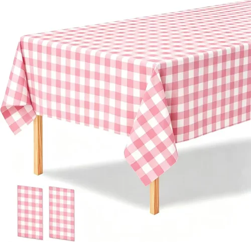 Vista 29 de Paquete de 3 manteles de plástico desechables de 54 x 108 pulgadas, color morado claro, azul claro, rosa claro, para mesas de 6 a 8 pies, fiestas