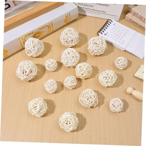 Vista 9 de VILLCASE Bolas decorativas de ratán, 15 bolas de mimbre de ratán, 3 tamaños para manualidades, rellenos decorativos de tazón, decoración de mesa