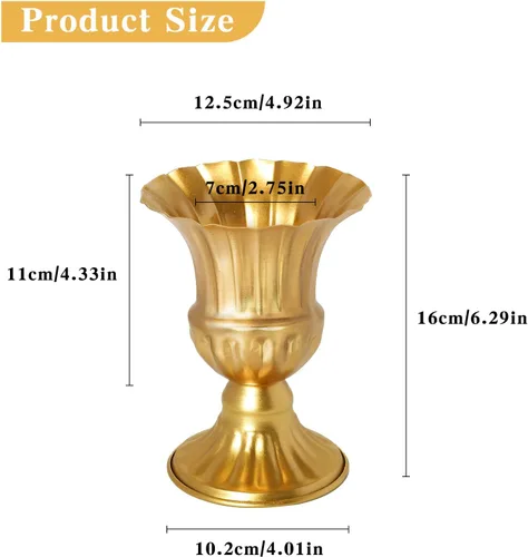 Vista 5 de Jarrones dorados para centros de mesa de boda, juego de 2 jarrones de metal, pequeños centros de mesa, arreglos de flores para boda, recepción