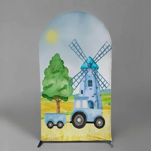 Vista 9 de Fundas de fondo de arco para fiestas, diseño de granero, diseño de granero, fundas elásticas para cumpleaños, banquetes, fiestas, baby shower