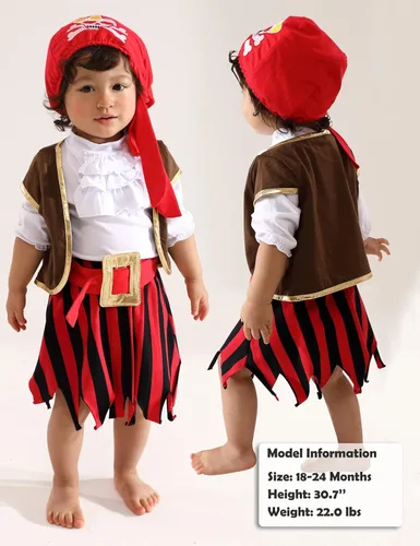 Vista 3 de COSLAND Disfraz de pirata de 5 piezas para bebés y niñas pequeñas
