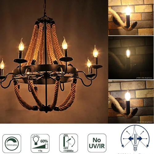 Vista 4 de EAGWELL Bombilla LED con base de candelabro, bombilla LED E12, punta de llama, bombillas de filamento regulable, 4 W = 40 W, 2700 K blanco cálido
