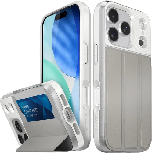 Vista 64 de VENA vCommute - Funda tipo cartera para iPhone 15, [protección contra caídas de grado militar] Funda de cuero con ranura para tarjetas con soporte