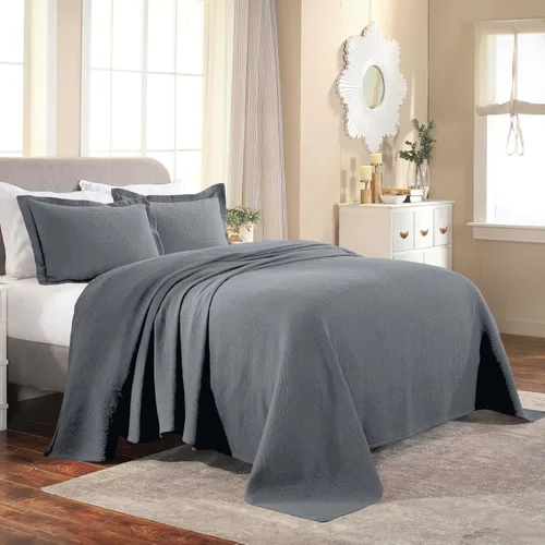 Vista 31 de Superior Fleur De Lis - Juego de colcha de algodón de 3 piezas, decoración de cama para el hogar, colcha decorativa con textura, 2 fundas de Granate