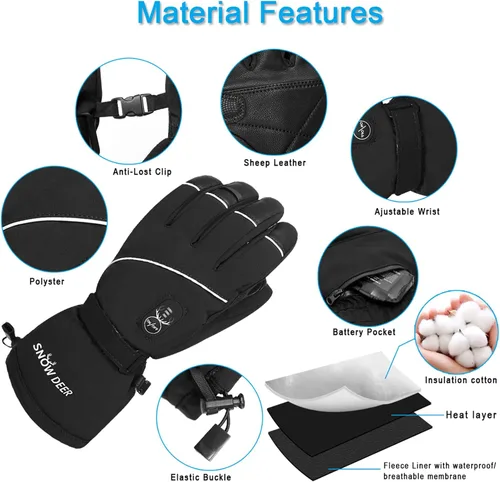 Vista 5 de Guantes Calefactables Mejorados para Hombres y Mujeres, Guantes Mitones Eléctricos de Batería para Esquí y Motocicleta