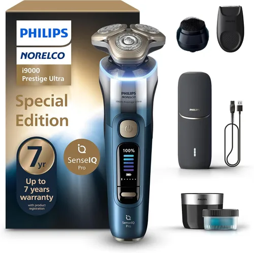 Vista 11 de Philips Norelco Shaver i9000 Prestige Ultra, afeitadora eléctrica en seco y húmedo, tinta negra, tecnología SenseIQ Pro, sistema de triple elevación
