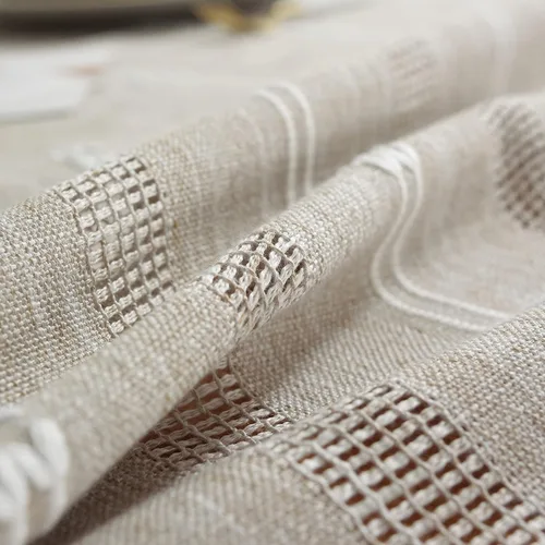 Vista 6 de Gernaice Mantel bordado de rayas rústicas con borlas cuadradas y pequeñas de algodón y lino, sin arrugas, lavable, para mesita de noche, café, Marrón