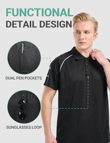 Vista 3 de BVVU Polo para hombre, manga larga, corta, táctica, para golf, absorbe la humedad, con cuello