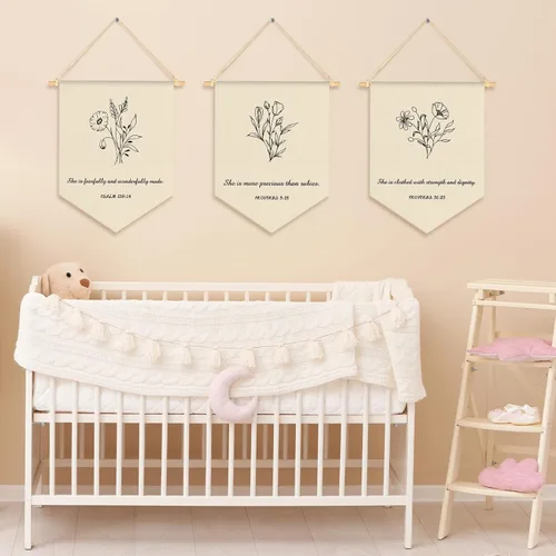 Vista 6 de VitalCozy 3 piezas de versículo bíblico de las Escrituras cristianas, decoración botánica cristiana, banderín colgante, banderín, bandera de pared