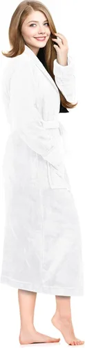 Vista 3 de NY Threads - Bata de baño de vellón para mujer con cuello tipo chal, bata larga y suave