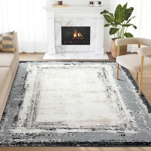 Vista 10 de Abani Alfombra marfil para sala de estar, dormitorio, patrón abstracto, duradera y fácil de limpiar (2 x 3 pies)