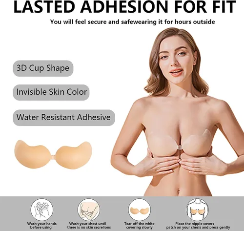 Vista 4 de MOZUI Silicone Sticky Bra Ultra Thin Adhesive Bra Invisible Silicone Bra Mango Sticky Bras Reusable Strapless Push Up Bras