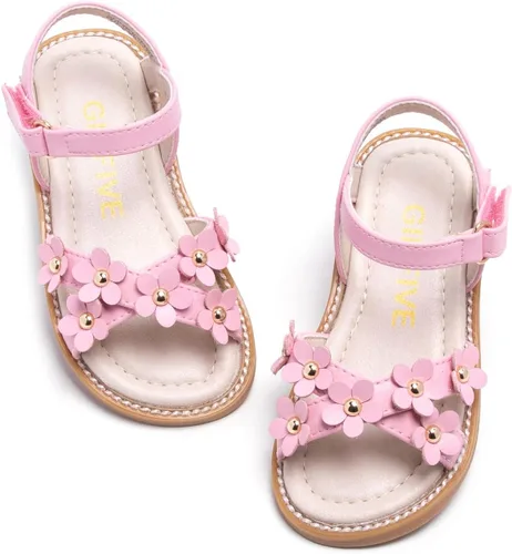Vista 29 de GINFIVE Sandalias planas para niñas pequeñas, zapatos de vestir con punta Gf361-marrón
