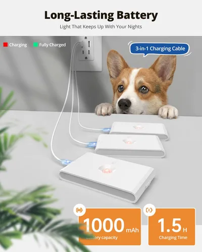 Vista 5 de wowatt Luz de escalera recargable con sensor de movimiento, luces de noche blancas con montaje magnético, luces de escalera regulables para Blanco