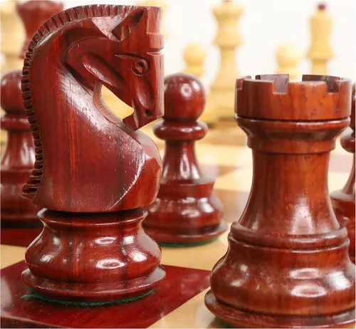 Vista 6 de Royal Chess Mall - Juego de Ajedrez Zagreb Ruso 59' de 3.9" - Solo piezas de ajedrez - Brote doble ponderado de madera de rosa