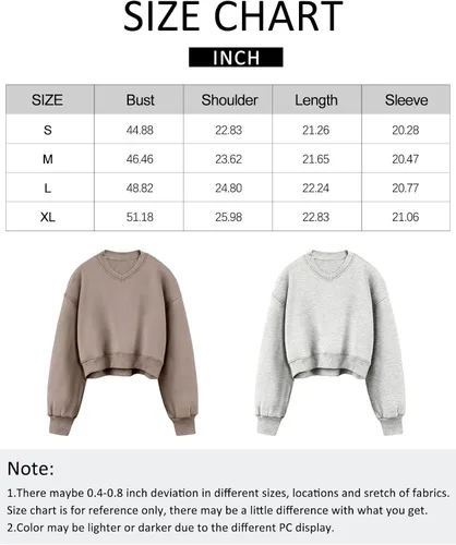 Vista 7 de AUTOMET Sudadera corta de manga larga para mujer, de forro polar, cuello en V