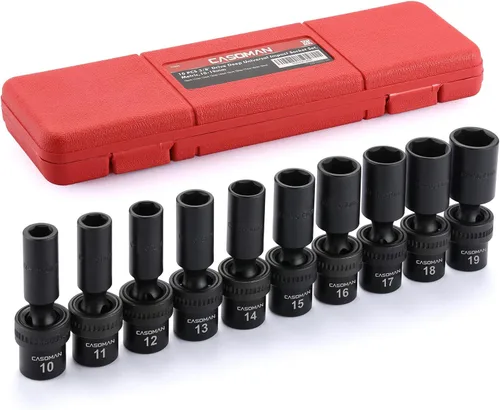 Vista 10 de CASOMAN 10 piezas de 1/2 pulgada de profundidad Juego de llaves de impacto universal métrico, 10-19mm