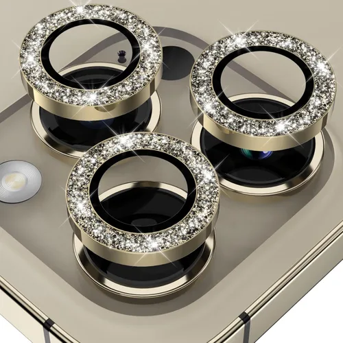 Vista 52 de YWXTW Diseñado para iPhone 14 Pro/iPhone 14 Pro Max Protector de Lente de Cámara Brillante, [Nuevo Diseño con Purpurina] Vidrio Templado de Metal