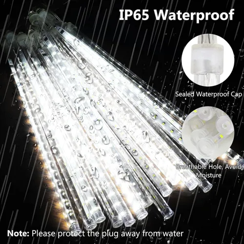 Vista 3 de PEMOTech Luces de lluvia de meteoritos para exteriores, 38.5 pies, 15 tubos de 11.8 pulgadas, 540 luces LED de Navidad al aire libre, luz