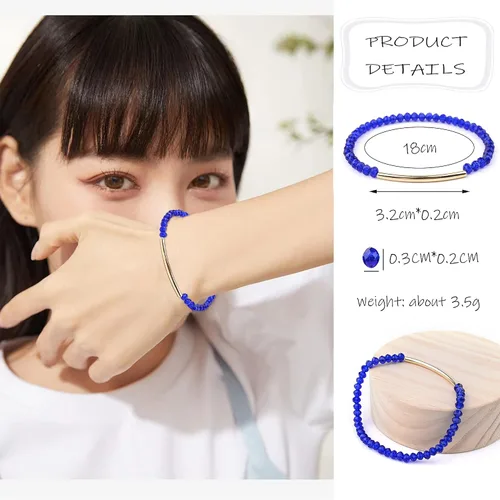 Vista 3 de MOZAKA 20 pulseras de cuentas pequeñas de cristal para mujer, estilo bohemio, apilable, elásticas, multicolor, versátiles, cuentas de cristal