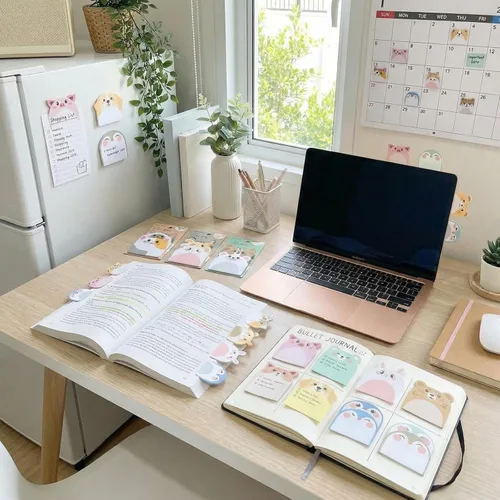 Vista 5 de Lindas notas adhesivas paquete de 6 – 270 hojas de notas autoadhesivas, notas adhesivas de dibujos animados Kawaii para planificador, suministros